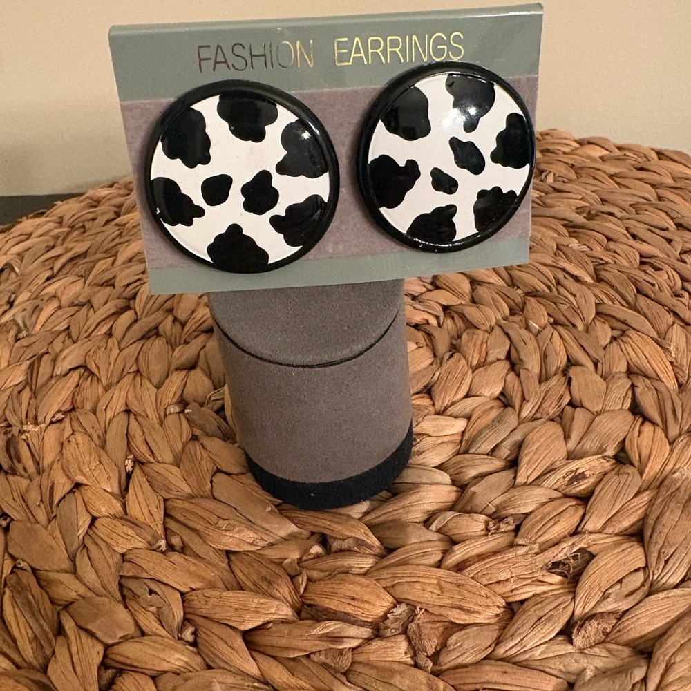 Black and White Cow Print Earrings